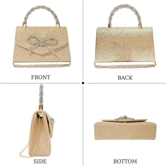 Women Bag Sparkly Bow Clutch Bags Gold - Picture 4 of 6